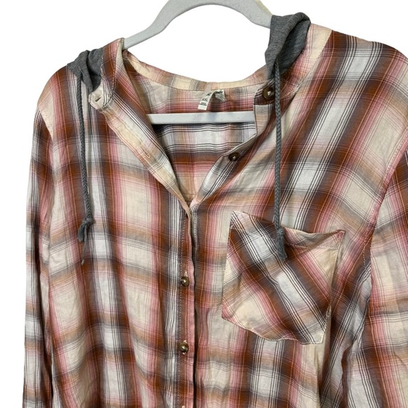 Mudd Plaid Print Hooded Casual Flannel Button Up Shirt Junior’s Size XXL - Picture 2 of 6